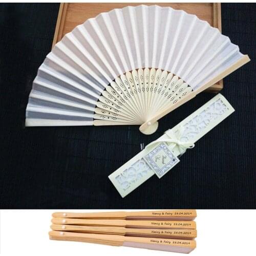 100pcs/lot Personalized Wedding Favor Silk Fan Customized Bride & Grooms Name Cloth Hand Fan Wedding Gift Free Shipping
