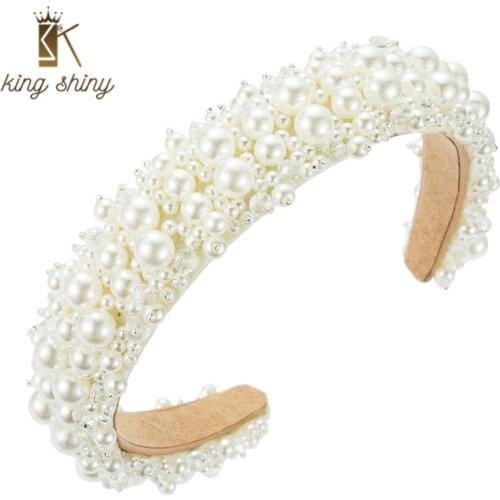 2021 Baroque Full Simulated Pearl Headband for Woman Elegangt Shiny Crystal Beaded Hairband Girls Wedding Party Hair Accessories