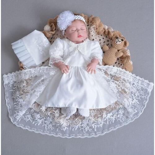 3PCS Summer vintage Newborn Baby Girls Birthday Party Wear Lace White Short Sleeves Dress Baptism Dresses wedding Christening