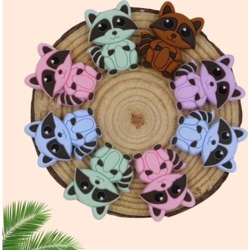 Kovict 50/100pcs Little Raccoon Baby Rodent BPA Food Free Silicone Teething Nursing Pacifier Clip Silicone Beads