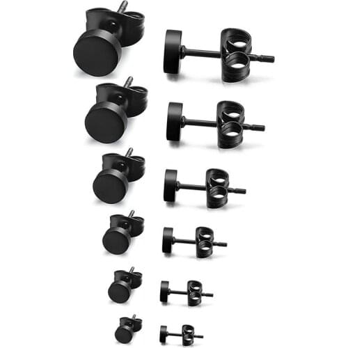 6 Pair Surgical Steel Oblate Ear Piercing Earrings Stud with Size 3mm 4mm 5mm 6mm 7mm 8mm for Men Ear Jewelry Decoration (Black)