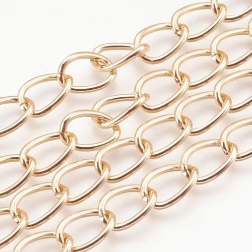 100m 15x10x2mm Golden Decorative Unwelded Chain Aluminium Twisted Chains Curb Chains for jewelry making DIY bracelet necklace