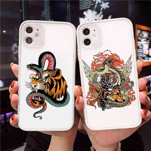 Ilustración De Serpiente Tigre Phone Case For iPhone 12 11 Mini Pro XR XS Max 7 8 Plus X Matte transparent White Cover