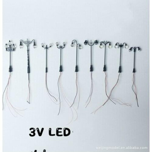 DIY handmade construction sand table material model outdoor garden lamp double head garden lamp metal street lamp white light 3V