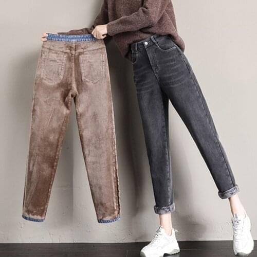ZOENOVA Jeans Thick Women Fashion Super Stretchy High Waist Pencil Pants Female 2021 Casual Plus Velvet Denim Trousers Womens