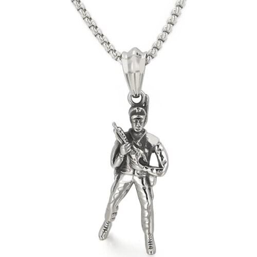 European and American retro vintage personality trend soldier basketball mens titanium steel pendant