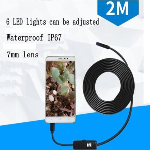 7MM Endoscope Camera Flexible USB Mini Endoscope Camera IP67 Waterproof 6 LEDS Hard Cable Endoscopy Camera For Android PC