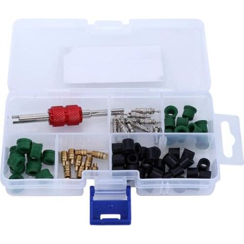 Air Condition Repair Kit Repair Tool+10pcs Valve Cores+50pcs Hose Gaskets+10pc Valves 71pcs