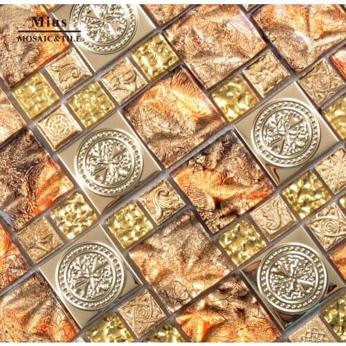 Royal Gold foil glass tile mix 3D metal mosaic for kitchen backsplah