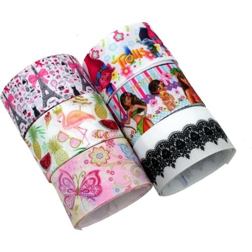 IuBuFiGo 38mm Butterfly Flamingo Printed Grosgrain Ribbon Lace For DIY Craft Bow Packing Gift Decoration 10yard/lot