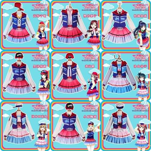 Anime Lovelive Sunshine!!Aqours Chika Riko Yoshiko Next SPARKLING Over The Rainbow Cosplay Costume Uniform Dress Halloween Suit