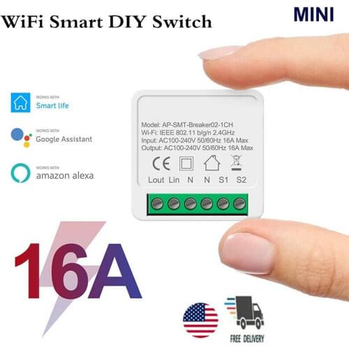 Mini Tuya Wifi DIY Switch Supports 16/10A 2 Way Control Smart Home Automation Module Works with Alexa Google Home Smart Life App