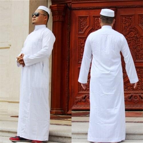 Islamic Clothing for Men Muslim Fashion Jubba Thobe White Karftan Prayer Casual Long Sleeve Robes Eid Mubarak Abaya Dress