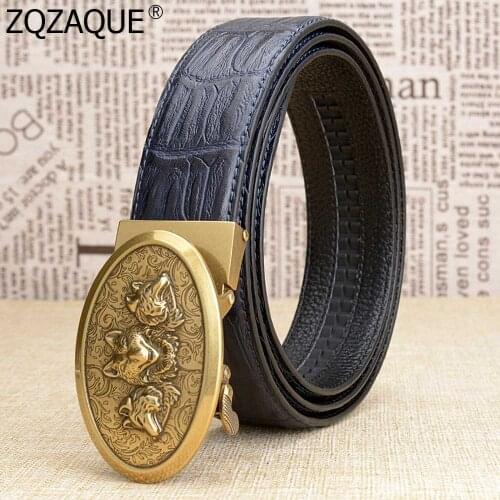 Mens Fashion Gold and Silver Auto Buckle Belts High Quality Cowskin Leather Waistband Alligator Pattern Jeans Girdles SY1919