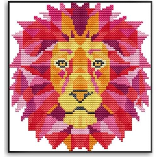 Pink Lion Cross Stitch Kit 14ct 11ct Count Printed Fabric Chinese Embroidery Set for Home Bedroom Decor DA420