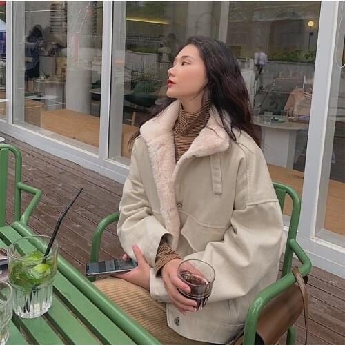 2020 New Women Coat Faux Fur Lining Winter Parkas Loose Warm Jacket Cotton Thick Windproof Outwear Padded Korean Street Style