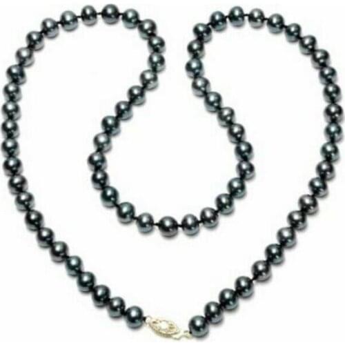 0stunning9-10mm south sea black round pearl necklace 18inch14K