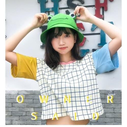 Cute Cartoon Frog Animal Bucket Hat Solid Color Wide Brim Sun Protection Packable outdoor Beach Fisherman Cap