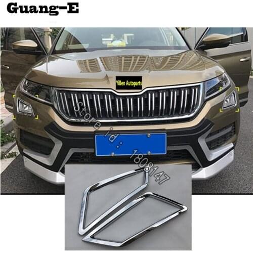 For Skoda Kodiaq 2017 2018 2019 2020 Car Body Front Head Fog Light Lamp Hoods Molding Frame Stick ABS Chrome Cover Trim Panel