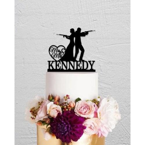 Gun Wedding Cake Topper,Rifle Cake Topper,Bride And Groom Cake Topper,Rustic Cake Topper,Custom Cake Topper,Last Name Cake Toppe