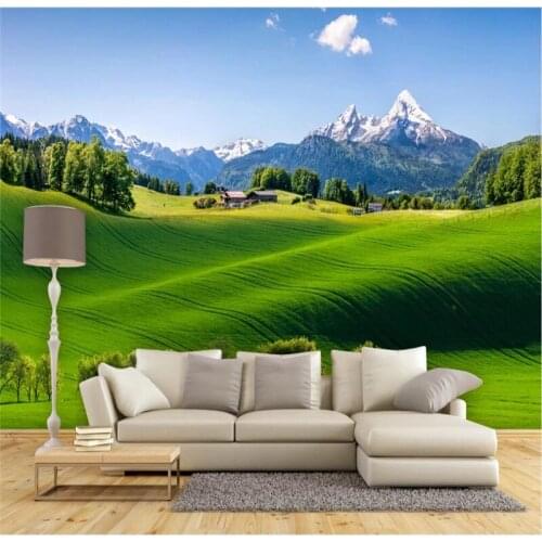 Custom wallpaper fresh green rural scenery background wall decoration painting waterproof material