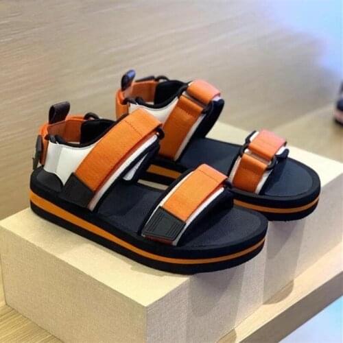 Buckles Strap Thick Sole Platform Sandals Flat Luxury Shoes Woman Orange Casual Style Genuine Leather Women Sandals Summer