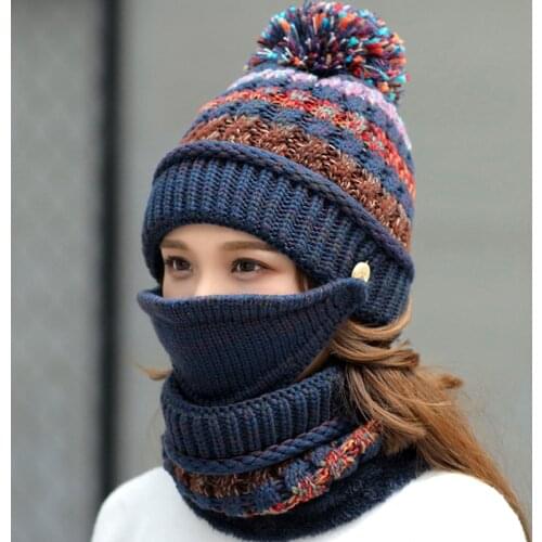 2020 Hat winter womens Mask Hat for girls Scarf Thick Warm Fleece Inside Knitted Hat Scarf Set 3pcs Winter Riding fashion Hats