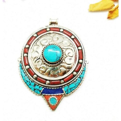 Tibetan Jewelry Nepal Vintage Pendant Copper Inlay Colorful Stone Pendants TBP465