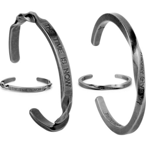 Titanium Steel Cuff Bracelet Bangle for Men Women Punk Accessories The Time Is Now/Never Give Up Inspired Jewelry Bangles Gift