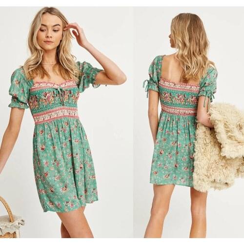 Europe and America2021Spring positioning rayon printed elastic dress