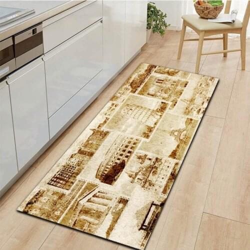 Retro Old Style Entrance Doormat Home Washable Kitchen Mat Bathroom Anti-Slip Long Rug Living Room Balcony Soft Flannel Carpet