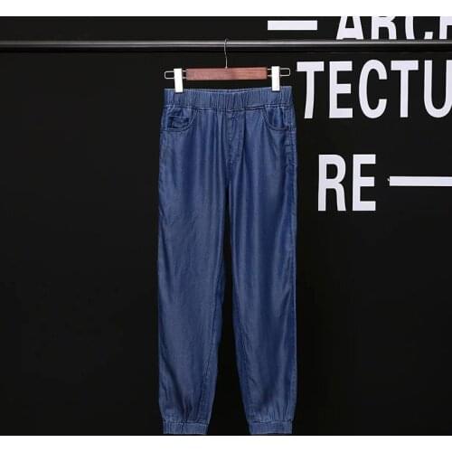 Elastic waist jeans women nine pants summer thin ice silk Harlan casual pants large size breeches Boyfriend Jeans Female