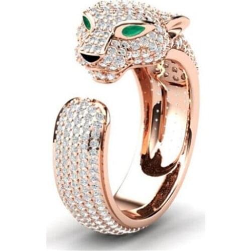 KAIDUODUO European and American Women Luxury Leopard Crystal Ring Cocktail Party Index Finger Ring Female Jewelry Accessories