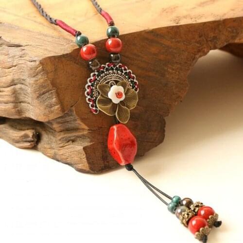 12 Pieces/Lot Geometric Ceramic Beads Dreamcatcher Necklace Tassel Pendants Shell Flower Vintage Leaf Necklace Jewelry For Women