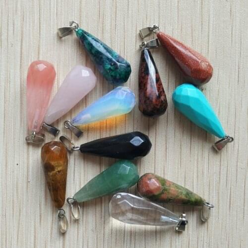 2018 fashion good quality natural stone long water drop rhombus mix charms for jewelry making 12pcs/lot wholesale free shipping