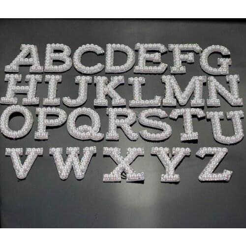 5Pcs 26 English Alphabet Pearl Rhinestone Patches Sew/Glue On Pearl Patch For Clothes A-Z Letter Beaded Appliques DIY Name Badge