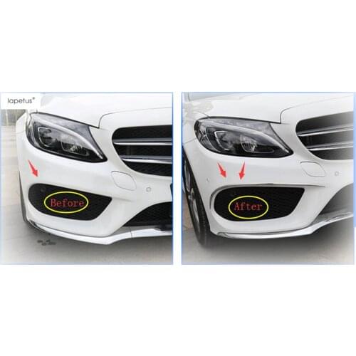 Lapetus Accessories For Mercedes Benz C CLASS W205 Sedan 2015 - 2018 Front Fog Side Bumper Overlay Strip Molding Cover Kit Trim