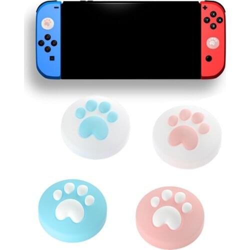 4Pcs Cute Cat Claw Pattern Thumb Grip Cap Soft Silicone Joystick Protective Cover for NS Switch/Switch Lite Controller
