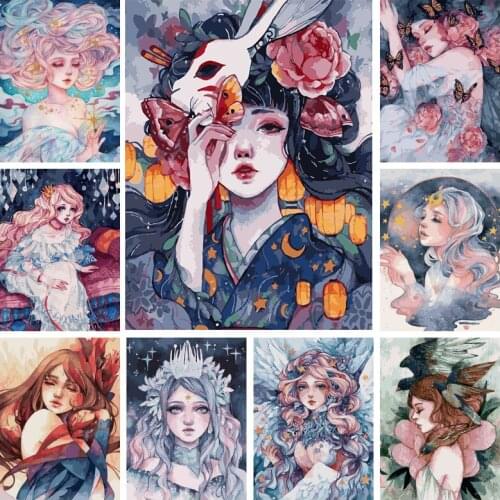 Flower Girls Posters And Prints Modern Abstract Girls Portrait Cartoon Anime Canvas Paintings Art Woman Pictures Wall Decor