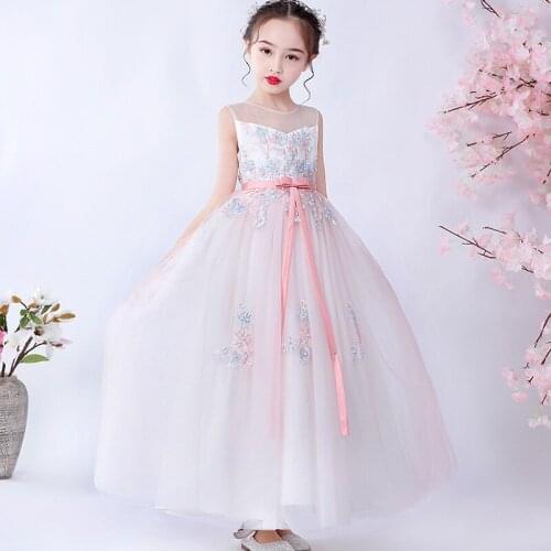 Kids Bridesmaid Flower Girls Wedding Dress Children Evening Party Dresses For Girls Formal Performance Long Princess Ball Gown