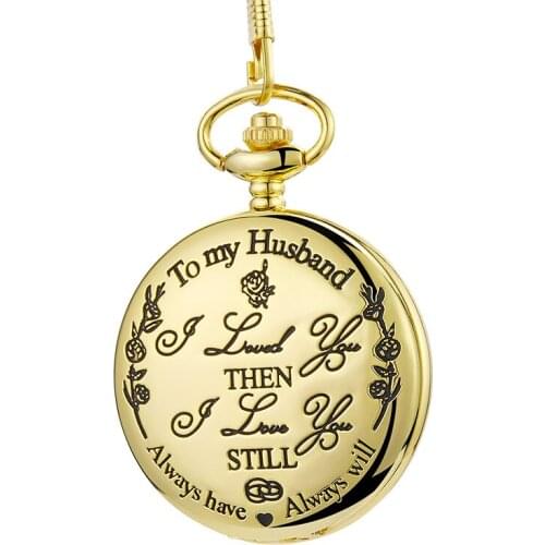 To My Grandson Golden Case Pocket Watch for Men White Dial Necklace Watches Son Utility Thick Chain Pendant Gift