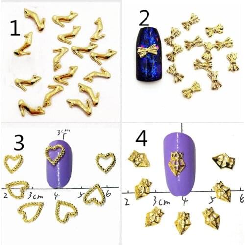 40Pcs Metal Charms Nail Art Decorations High-heeled Shoe Manicure Metal Studs 3D Bling Nailart Supplies Bowknot Accessoires