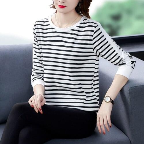 Long Sleeve T Shirt Women 2021 Cotton Striped Splicing T-Shirt Top Korean Woman Clothes Plus Size 4XL Tshirt Tee Shirt Femme