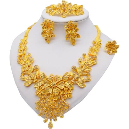 Fine Dubai Gold Jewelry Jets African Bridal Wedding Gifts For Women Necklace Bracelet Earrings Ring Set Jewellery