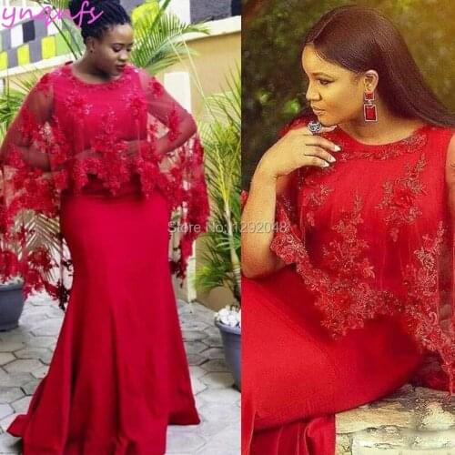YNQNFS M171 Red Mermaid Dress Elegant Satin vestido fiesta Cloak Cape Sleeves Mother of the Bride Groom Jacket Dresses 2019