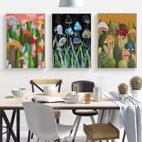 Colorful Crystal Mushroom Botanical Modern Abstract Artwork Poster Print Picture Wall Art Canvas Painting Living Room Decoration