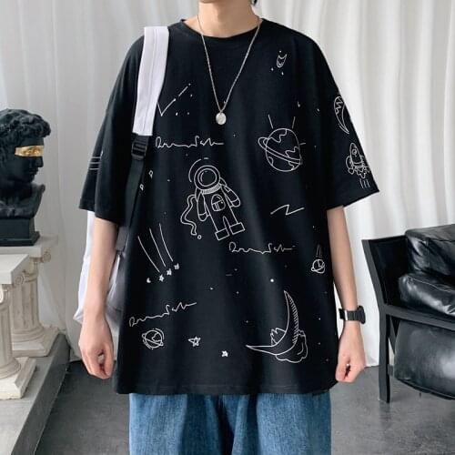 Summer Casual Mens T-Shirt Off White Cartoon Anime Harajuku Style Top Short Sleeve Loose Oversized T-Thirt Plus Size M-5XL