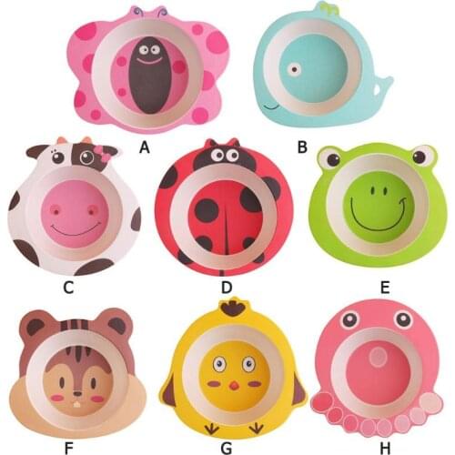 Baby Bamboo Fiber Bowls Cute Cartoon Animal Dishes Baby Feeding Tableware Children Infant Toddler Portable Plates