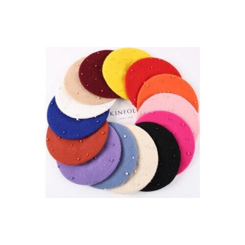 Fashion Wool Baby Hat with Pearls Candy Color Retro Baby Girl Cap Kids Beret Hats for Girls 1-3 Years 1PC