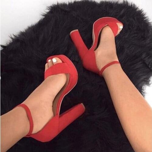 Moraima Snc Red Suede High Heel Shoes Sexy Open Toe Platform Sandals Woman Thick Heels Ankle Strap Gladiator Shoes Black Sandal